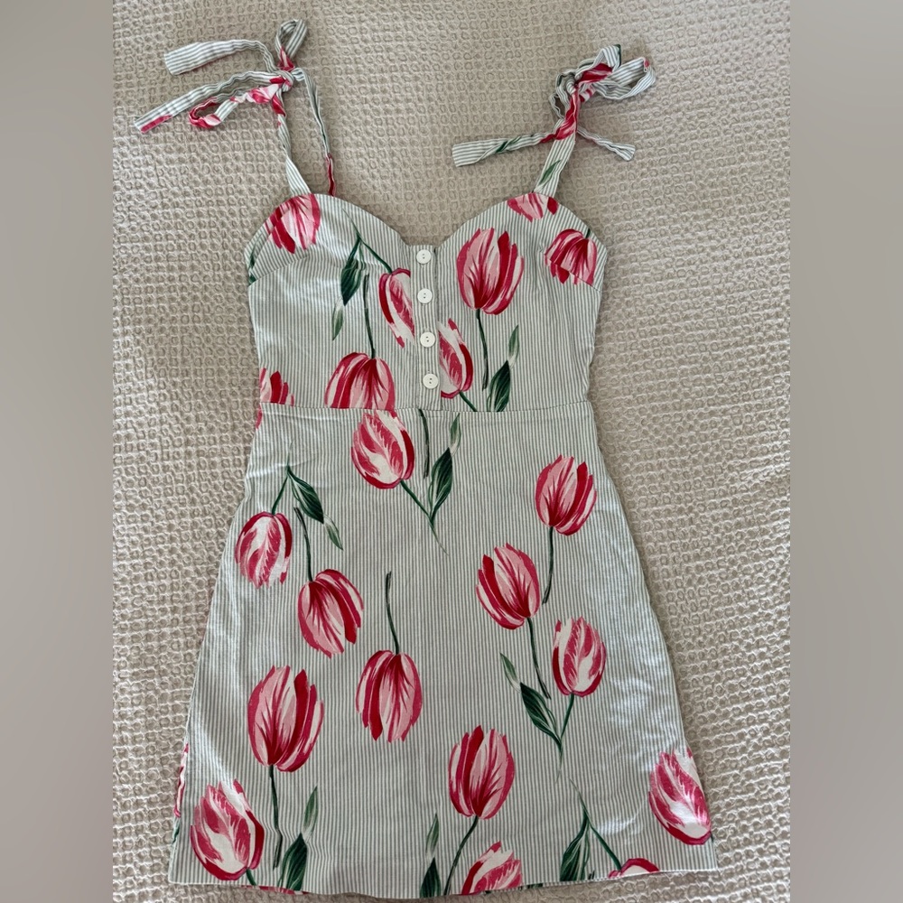 Blue/white stripe with pink floral mini dress